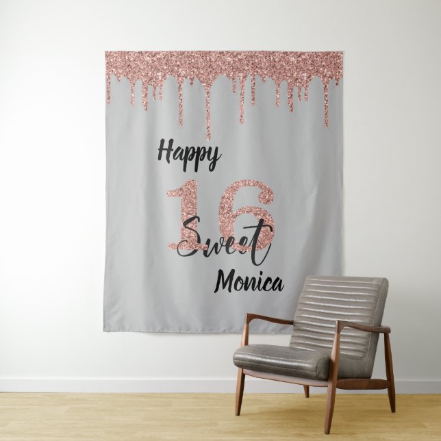 Photo Backdrop Booth Sweet 16 Sixteen Rose Gold (In Situ)