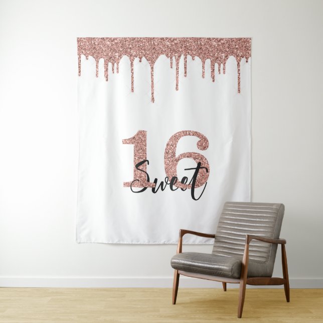 Photo Backdrop Booth Sweet 16 Sixteen Rose Gold (In Situ)