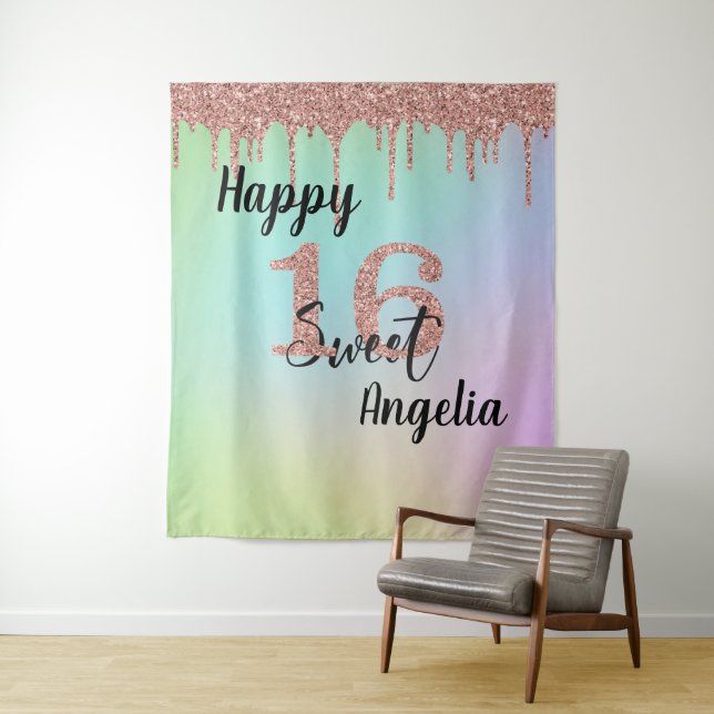 Photo Backdrop Booth Sweet 16 Sixteen Rose Gold (In Situ)