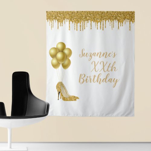 Photo Backdrop Custom Birthday Party Gold Glitter