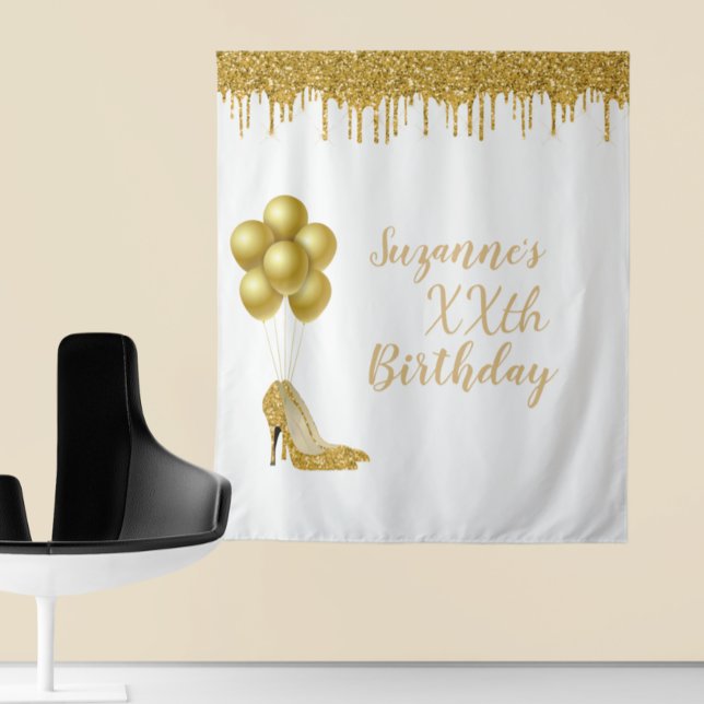 Photo Backdrop Custom Birthday Party Gold Glitter (Creator Uploaded)