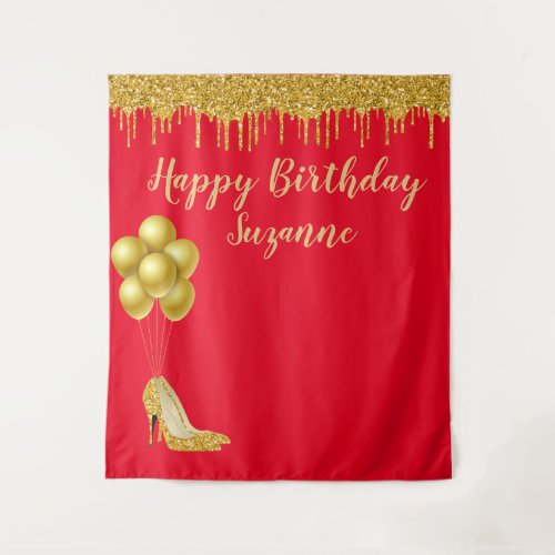Photo Backdrop Happy Birthday Party Gold Glitter