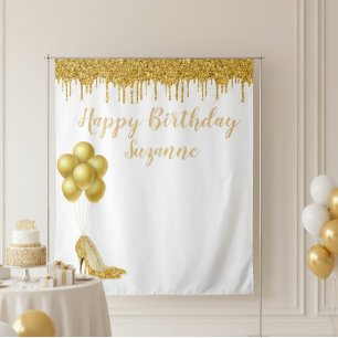 Photo Backdrop Happy Birthday Party Gold Glitter