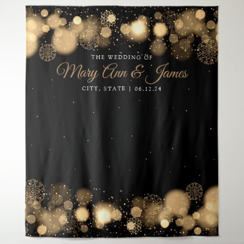 Photo Backdrop Winter Wedding Names Gold Lights