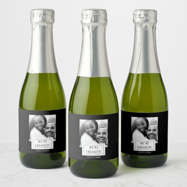 Photo Badge | Engagement | Mini Sparkling Wine Lab Label (Bottles)