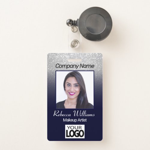 Photo Badge _ Navy Blue with Faux Glitter