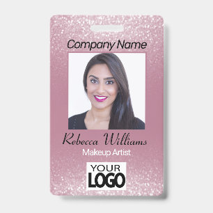 Photo Badge - Pink Rose Glitter