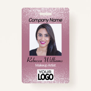 Photo Badge - Pink Rose Glitter