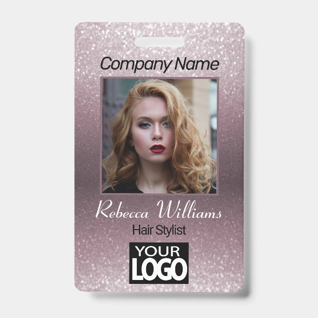 Photo Badge - Rose Gold with Faux Glitter (Front)