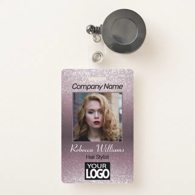 Photo Badge - Rose Gold with Faux Glitter | Zazzle