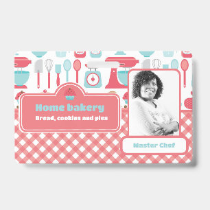 Photo Bakery Baking Utensils Pattern Red Gingham Badge