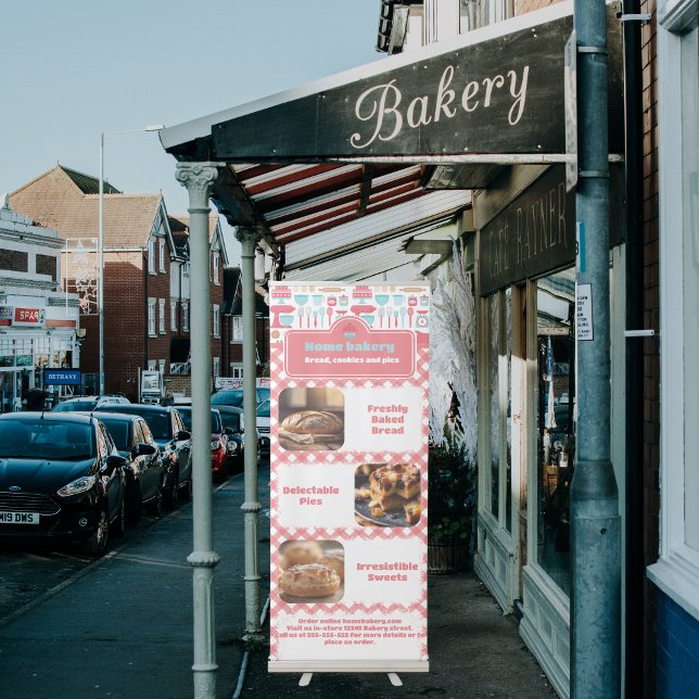 Photo Bakery Kitchen Utensils Red Gingham Retractable Banner (Photo Bakery Kitchen Utensils Red Gingham Retractable Banner )