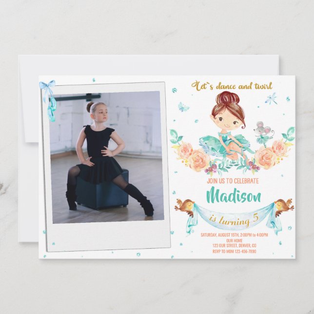 Photo Ballerina birthday invitation Ballet invite (Front)
