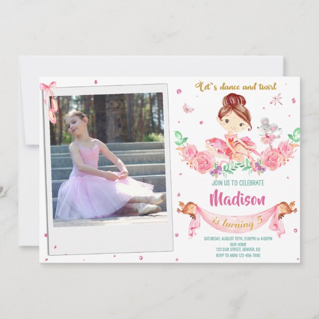Photo Ballerina birthday invitation Ballet invite (Front)