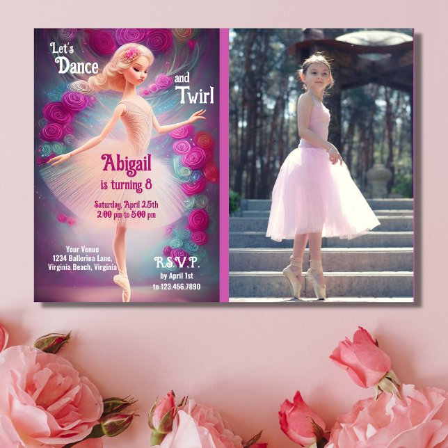 Photo Ballerina Roses Floral Ballet Birthday Invitation (Creator Uploaded)