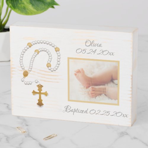 Photo Baptism Christening Rosary Keepsake Wooden Box Sign