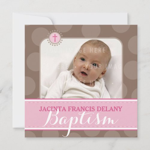 PHOTO BAPTISM cute large polka dot pink Invitation