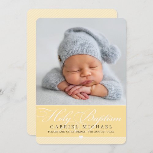 PHOTO BAPTISM elegant calligraphy sweet boy blue Invitation