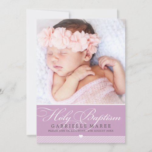 PHOTO BAPTISM elegant calligraphy sweet lilac Invitation