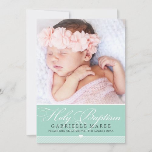 PHOTO BAPTISM elegant calligraphy sweet mint green Invitation