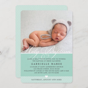 PHOTO BAPTISM fancy flourish calligraphy cute mint Invitation