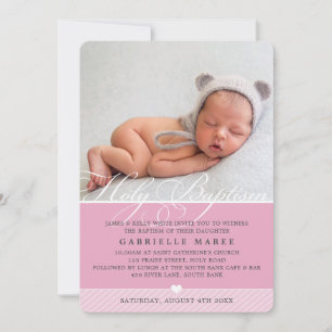 PHOTO BAPTISM fancy flourish calligraphy girl pink Invitation