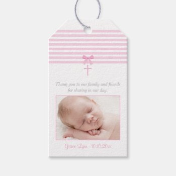 Photo Baptism Favor Gift Tag | Pink by OrangeOstrichDesigns at Zazzle