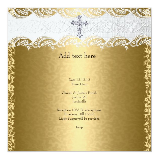 Photo Baptism Gold Lace Cross Baby Boy Girl Card