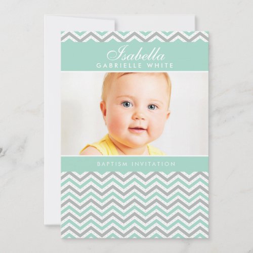 PHOTO BAPTISM INVITATION :: sweet chevron mint