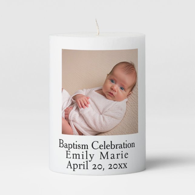  Photo Baptism Pillar Keepsake Personalize Candle (Front)