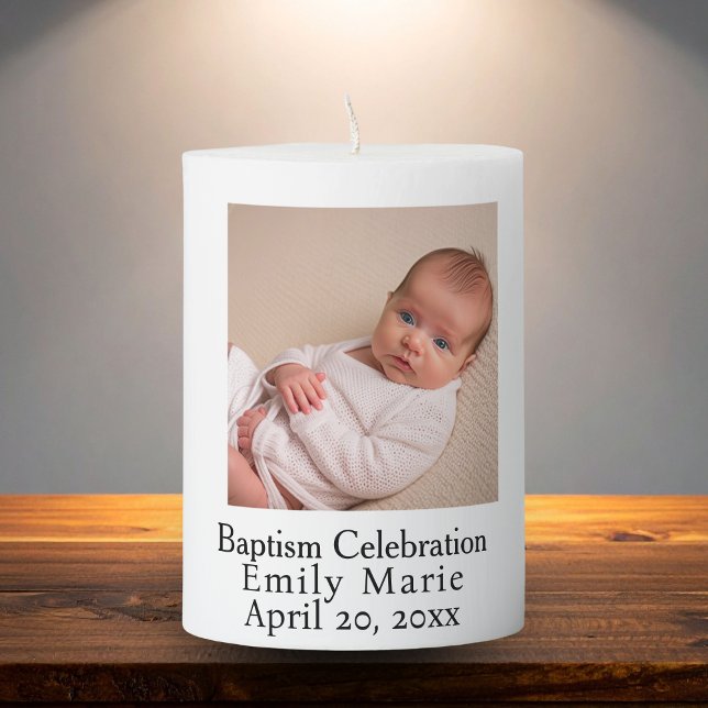  Photo Baptism Pillar Keepsake Personalize Candle (elegant one photo baptism candle quick personalized design for the busy family)