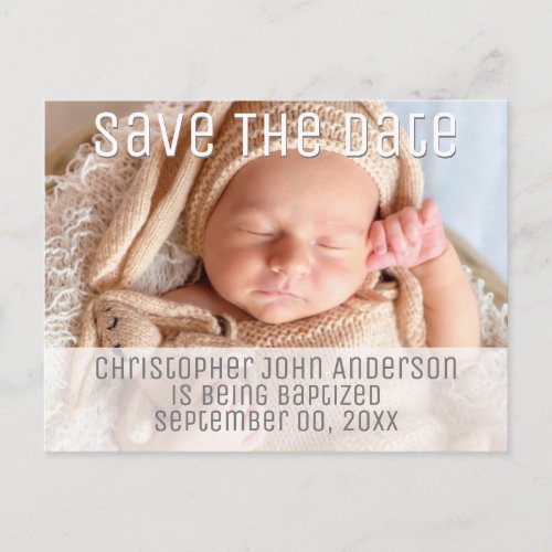 Photo baptism save the date minimalist plain DIY Announcement Postcard