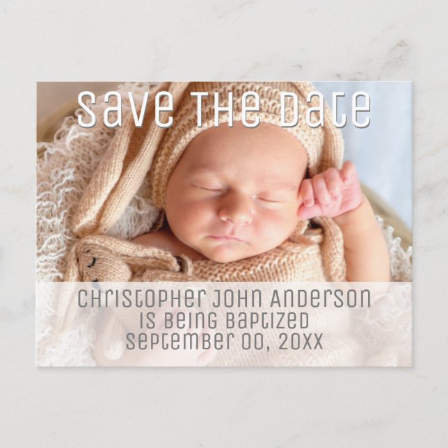 Photo baptism save the date minimalist plain DIY Announcement Postcard (Front)