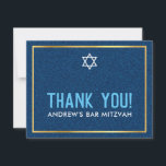 PHOTO BAR MITZVAH smart bold thank you denim aqua<br><div class="desc">by kat massard >>> WWW.SIMPLYSWEETPAPERIE.COM <<< A simple, stylish way to say thank you to your guest's for attending your child's BAR MITZVAH Setup as a template it is simple for you to add your own details, or hit the customise button and you can add or change text, fonts, sizes...</div>