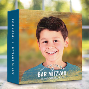 Photo Bar Mitzvah Turquoise Gold Typography Bold 3 Ring Binder