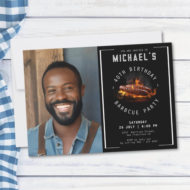 Photo Barbecue 40th Birthday Party Invitation (Mockup View)