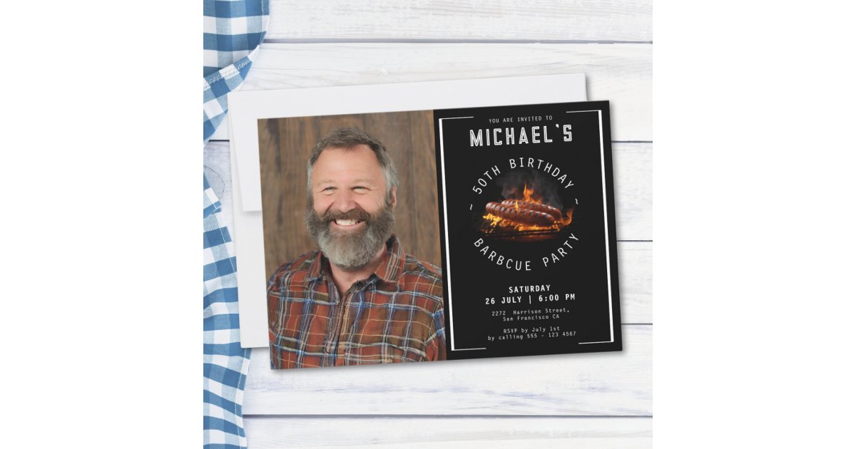 Photo Barbecue 50th Birthday Party Invitation | Zazzle