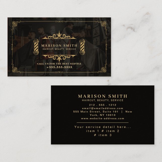 photo Barber Shop Hair  Business Card (Front/Back)