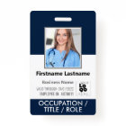Photo, Barcode, Name and Logo Navy Blue ID Badge