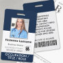 Photo, Barcode, Name and Logo Navy Blue ID Badge