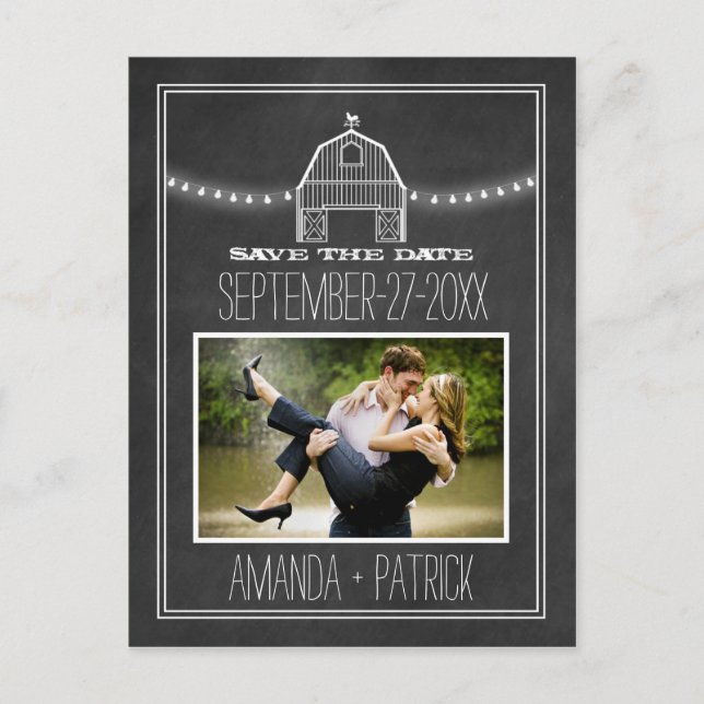 Photo Barn Chalkboard Wedding Save The Date Cards (Front)