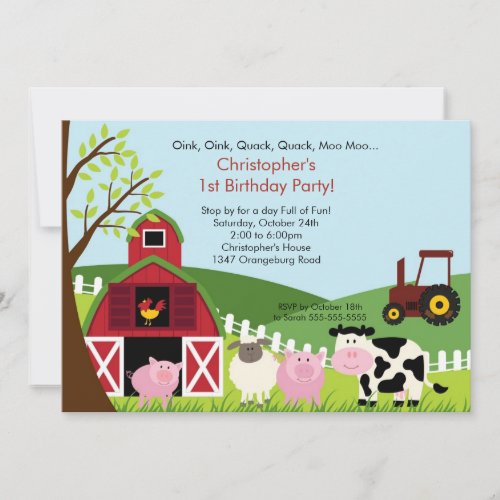 Photo Barnyard Animal Fun Birthday Party Custom Invitation