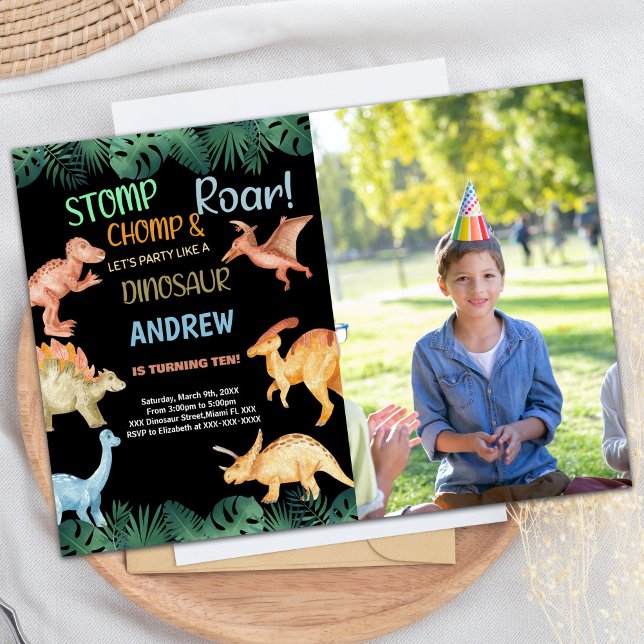 Photo Barwon Black Glitter Dinosaur Birthday Invitation (Photo Barwon Black Glitter Dinosaur Birthday Invitation)