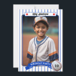 Photo Baseball Birthday Party Invitation<br><div class="desc">Personalize these cute baseball birthday invitations with your player's favorite photo. The baseball card design has a pinstripe background and features red all-stars and a baseball with the birthday MVP age. All the text can be changed to suite your needs.</div>