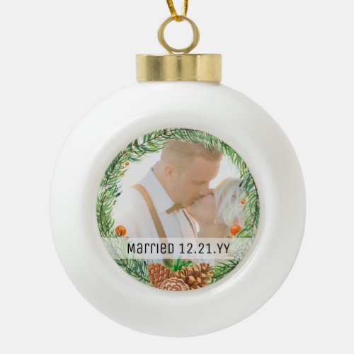 PHOTO BAUBLE _ First Christmas Married or Engaged Ceramic Ball Christmas Ornament