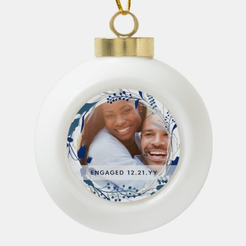 PHOTO BAUBLE _ Fist Christmas Married or Engaged Ceramic Ball Christmas Ornament