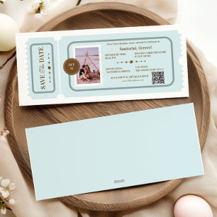 Photo BDusty Blue Boarding Pass Cosmic Wedding Holiday Card