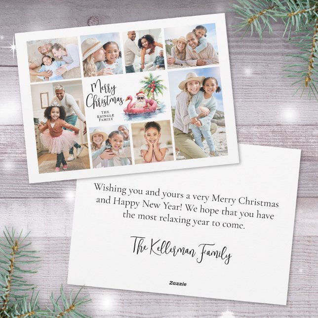 Photo Beach Christmas Holiday Card (Santa Claus Tropical Photo Beach Christmas Holiday Card )