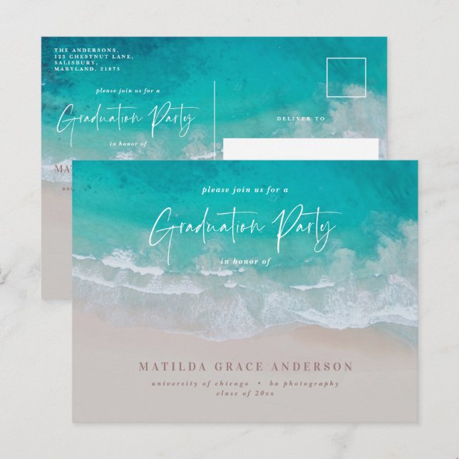 Photo beach ocean graduation announcement party (Front/Back)