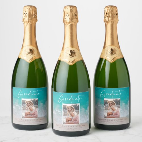 Photo beach ocean graduation party sparkling wine label